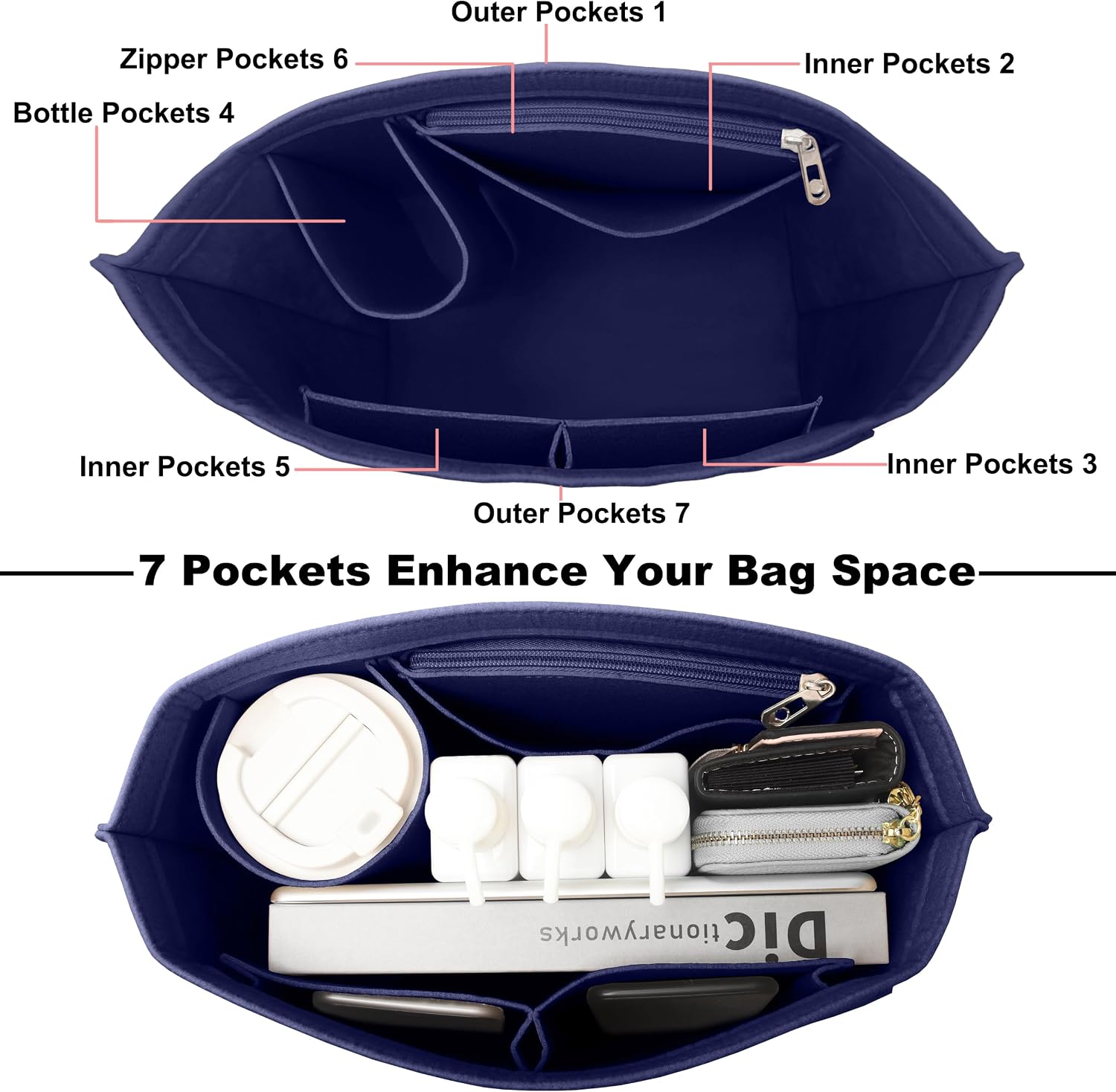 Detalle de ZhengYue Bag Organizer Insert for Longchamp Le Pliage – Felt Purses with 7 Pockets