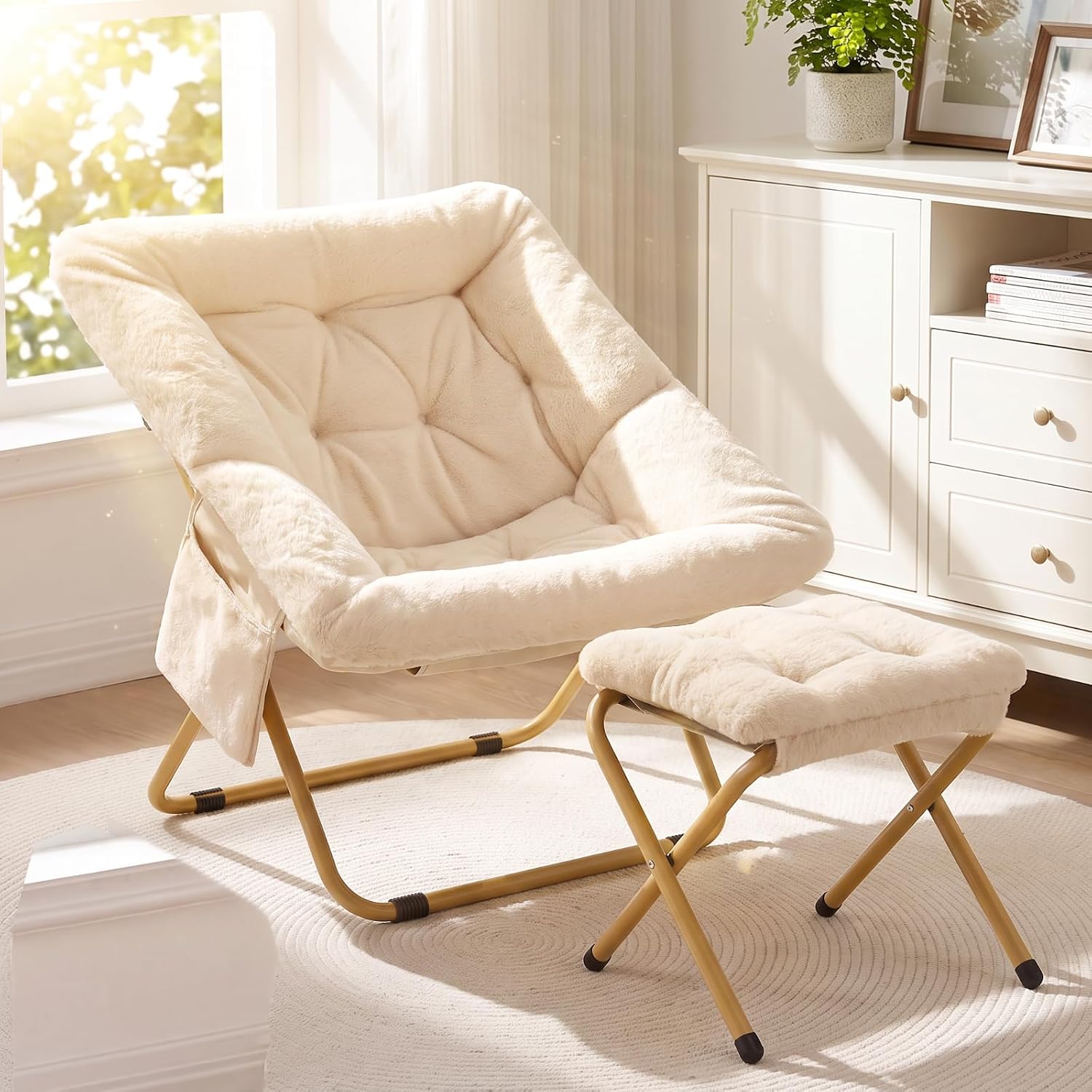 Detalle de Clevich ZD-T1014+C01017A loungestoel met voetensteun, imitatiebont