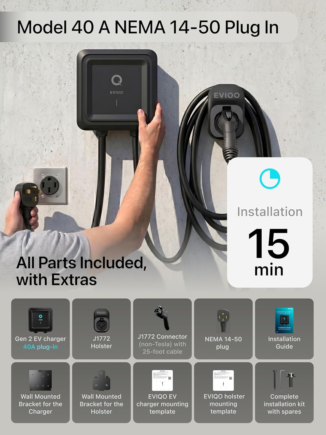 Thumbnail 4 de EVIQO Level 2 EV Charger 40A, 25 ft cable 🔌