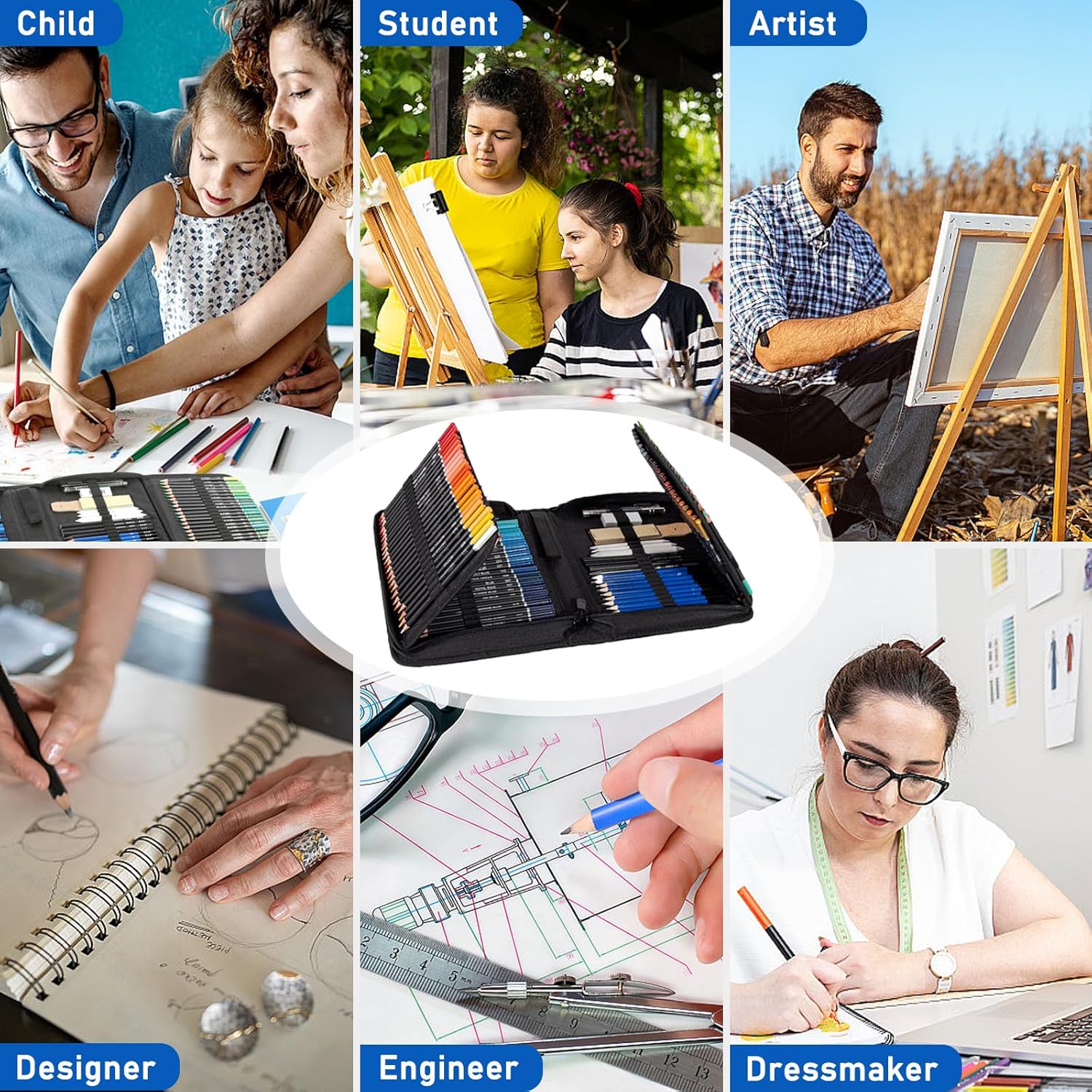 Thumbnail 6 de 146Pcs Drawing and Sketching Colored Pencils Set — Complete Professional Kit for Artists