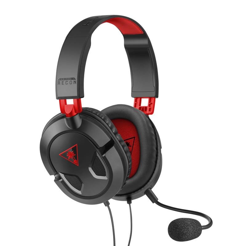 Detalle de Auriculares Turtle Beach Recon 50 con cable 3,5 mm: micrófono desmontable, negro y rojo