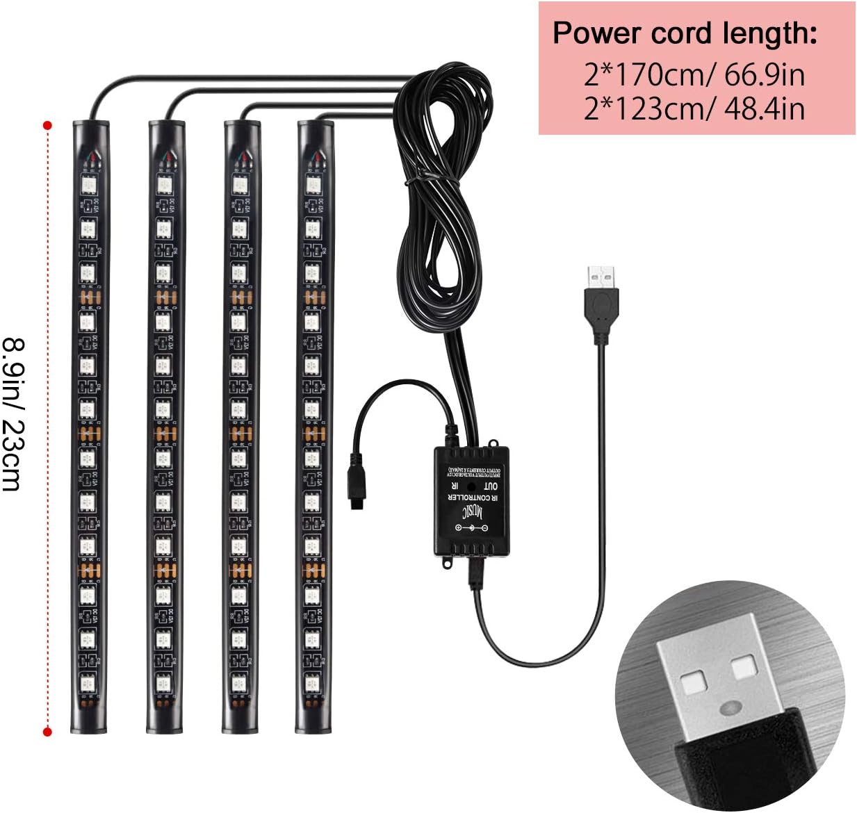 Thumbnail 6 de Favoto Luci LED Interne Auto: kit RGB impermeabile a 4 strisce con controllo vocale e USB