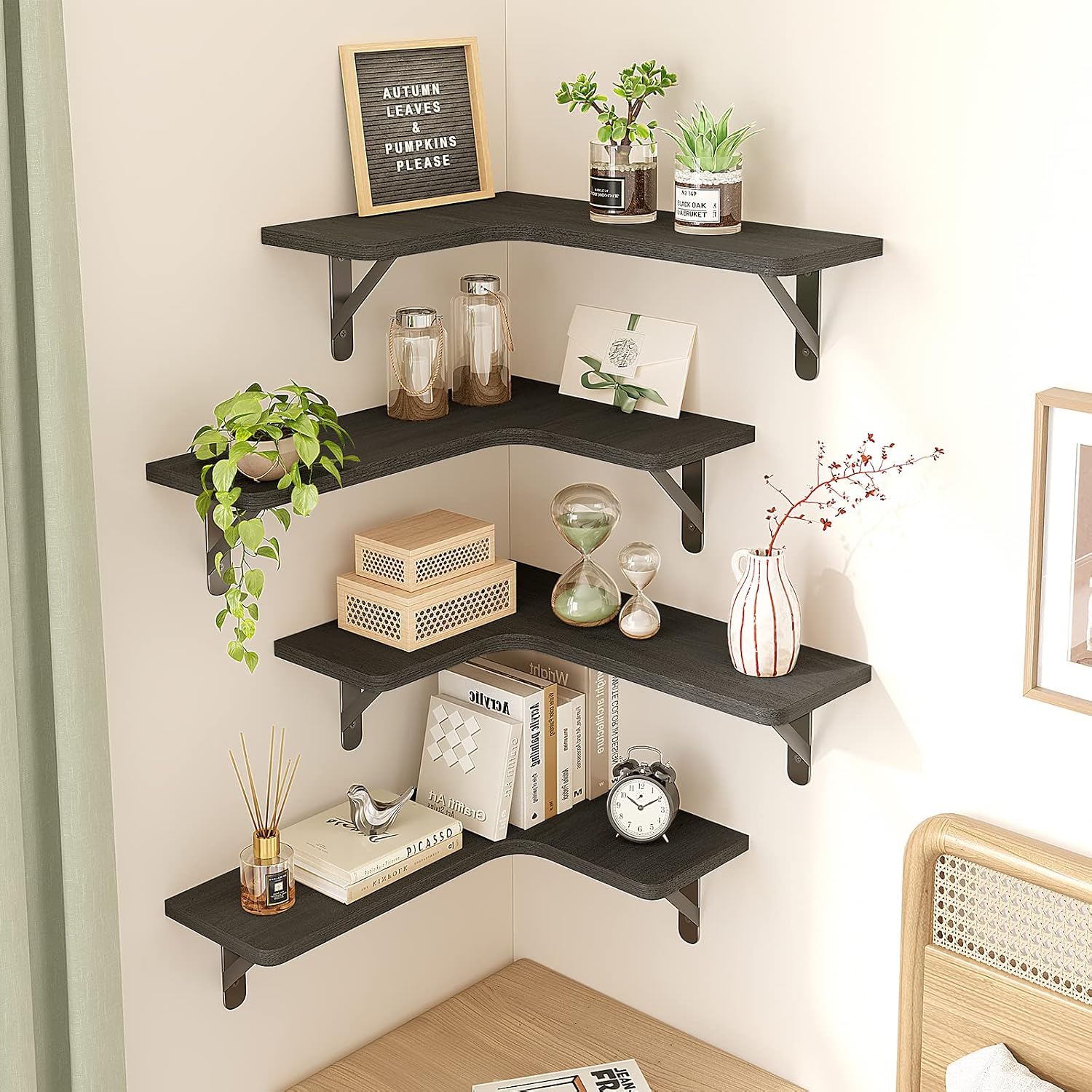 Thumbnail 1 de Fixwal Floating Shelves Set of 5 — Rustic Corner Shelves 🪵