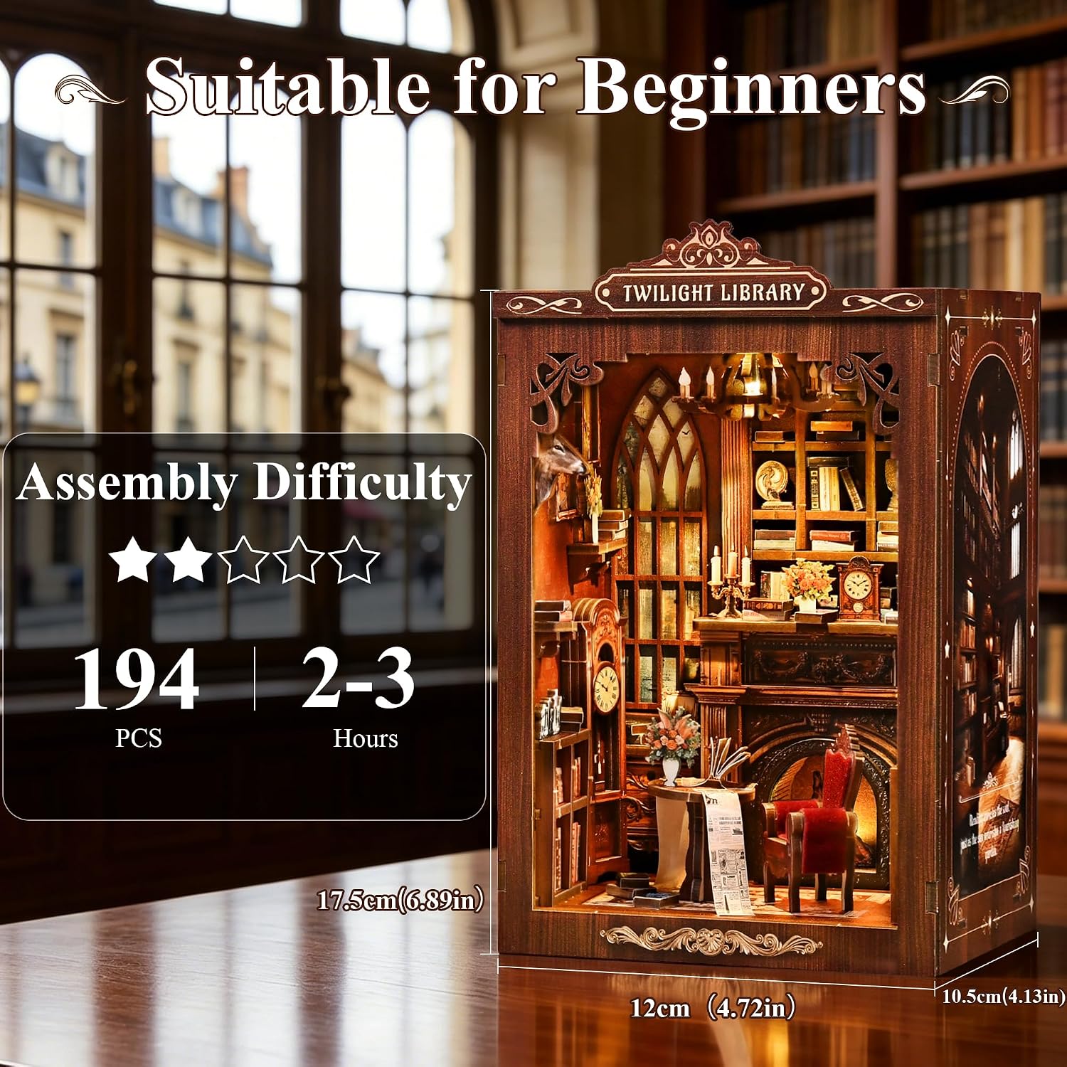Detalle de Book Nook Kit for Adults: LUMYCE DIY Miniature House with LED Light, Dust Cover and 3D Wooden Puzzle