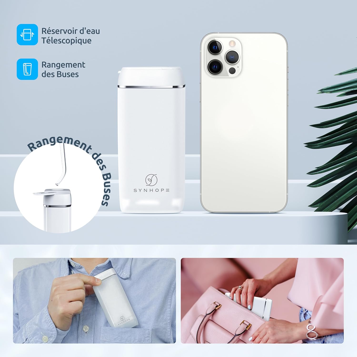Detalle de Mini hydropulseur dentaire portable SYNHOPE avec réservoir télescopique et 3 modes