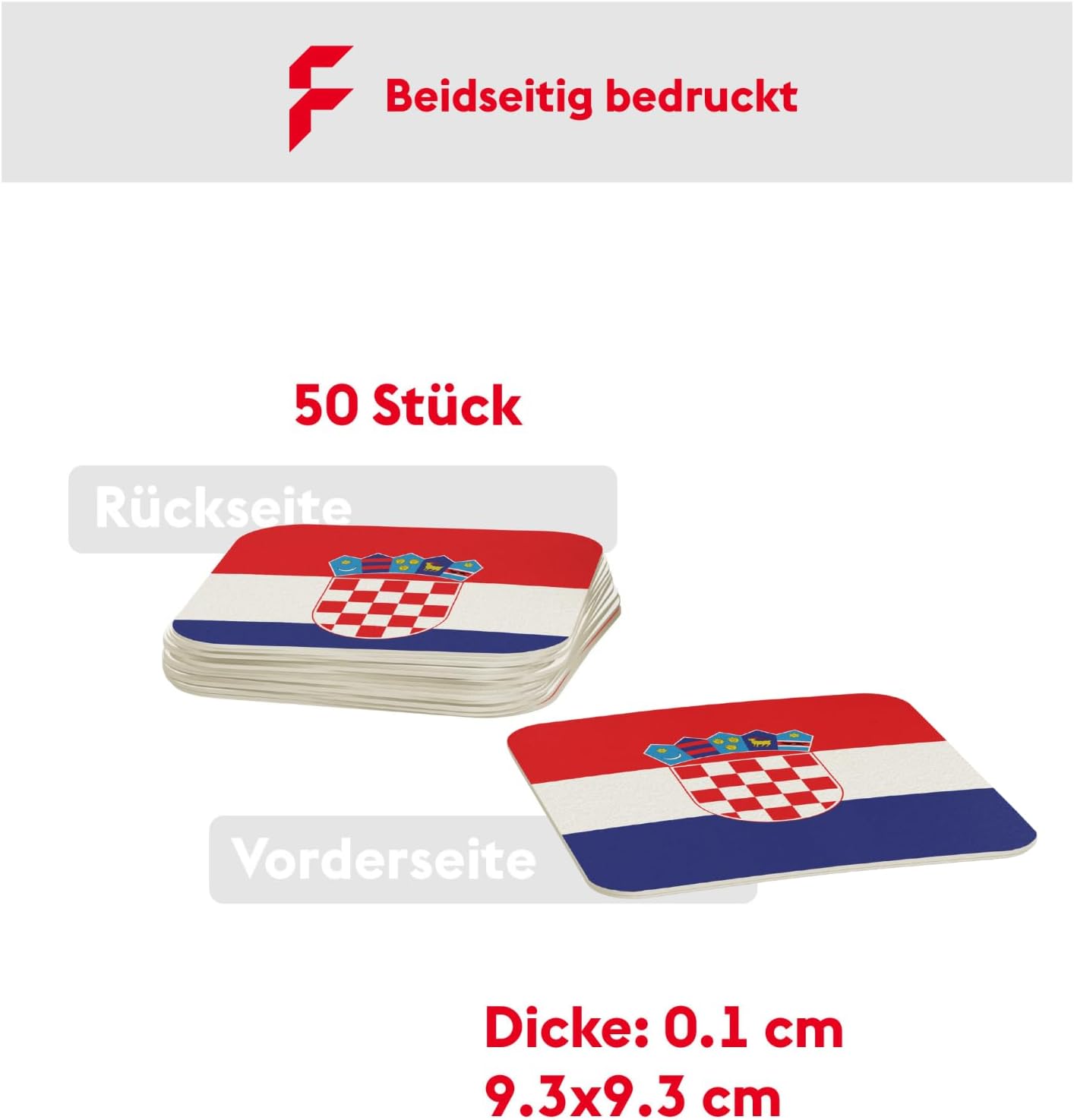 Detalle de FLYERALARM BD-Laenderflagge-Kroatien onderzetters van karton, dubbelzijdig bedrukt