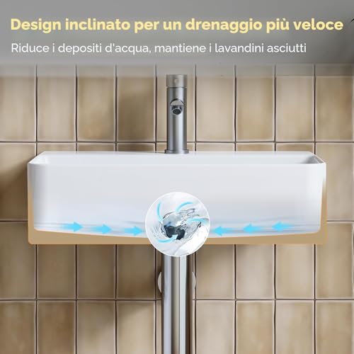 Detalle 2 de HOROW Lavabo a parete sospeso in ceramica bianco 46x31 cm – design moderno e facilità di pulizia