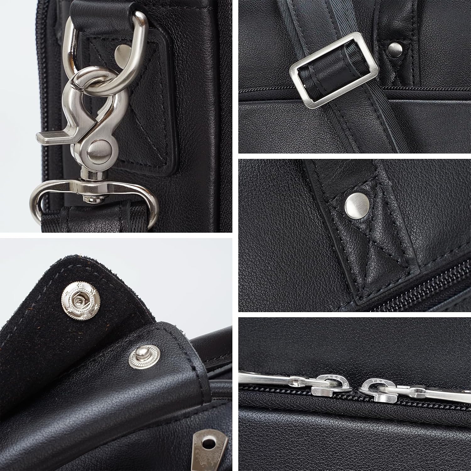 Thumbnail 5 de TIDING Men’s Leather Briefcase for 17 Inch Laptop (Calfskin, 17.7"), Black