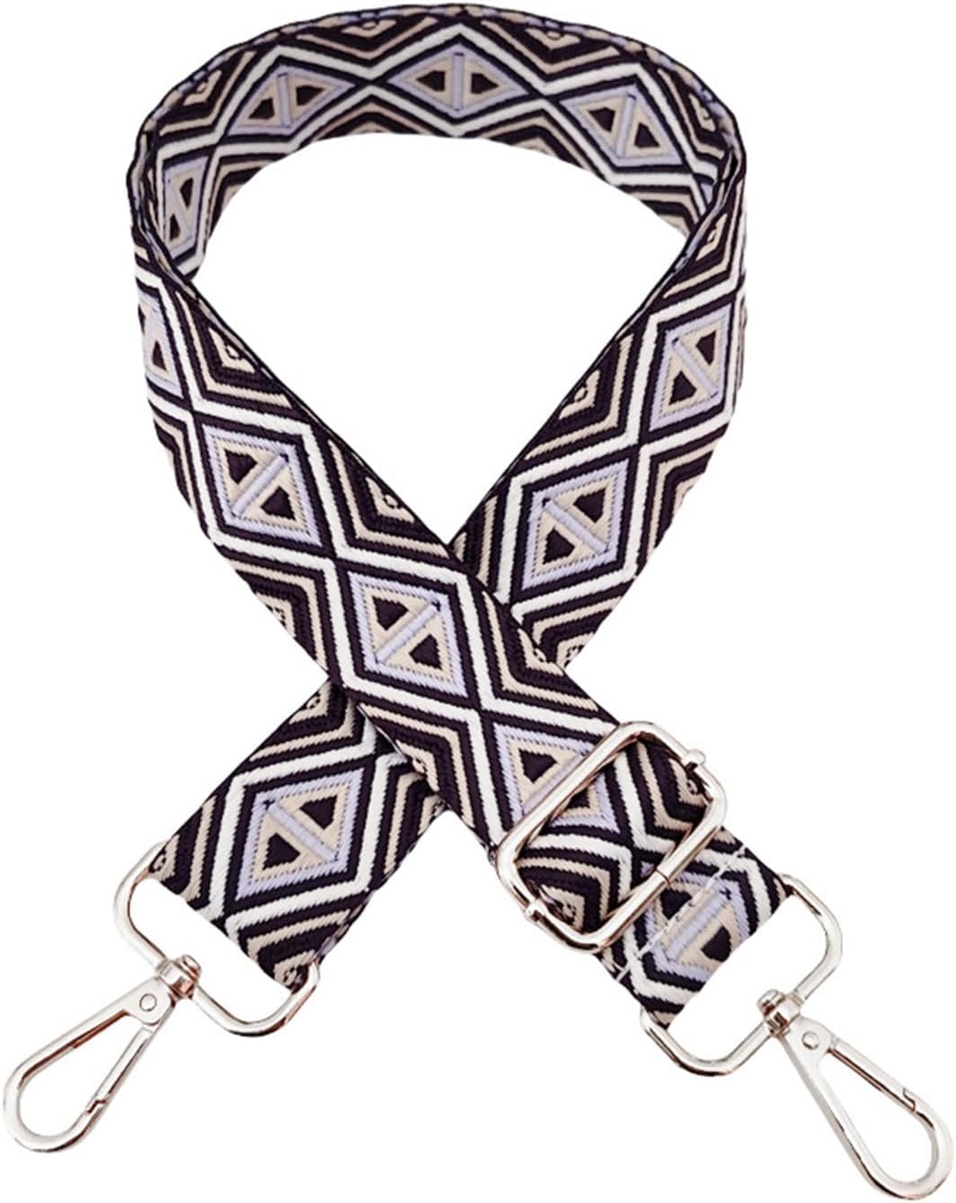 Thumbnail 1 de Shoulder Strap for Bags: Adjustable 3.8 cm Wide with Silver Buckle (Beige/Dark Purple) – M21