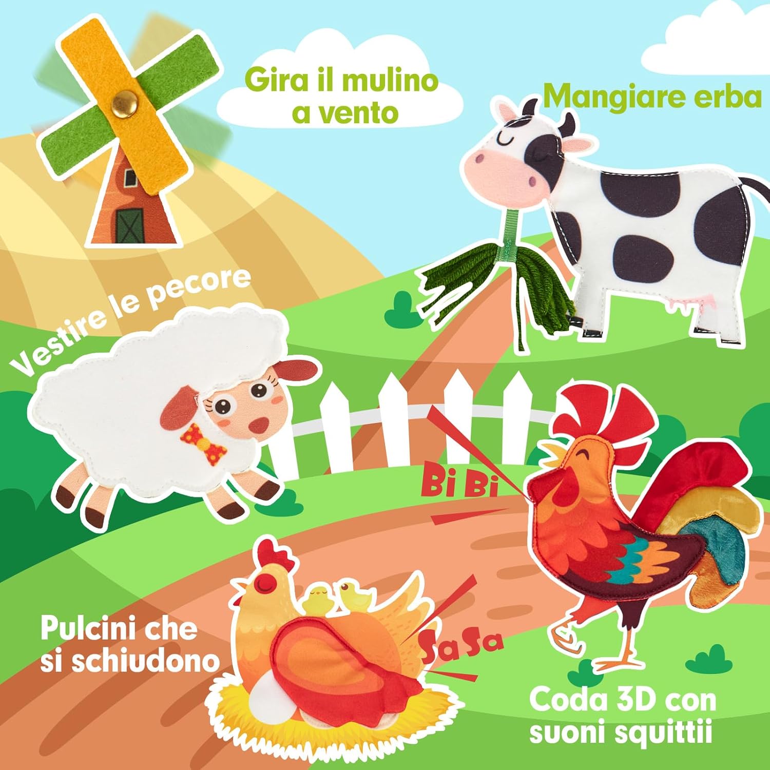Detalle de hahaland Busy Board Montessori Libro Interattivo 1 Anno – Attività sensoriali e didattiche 20-in-1