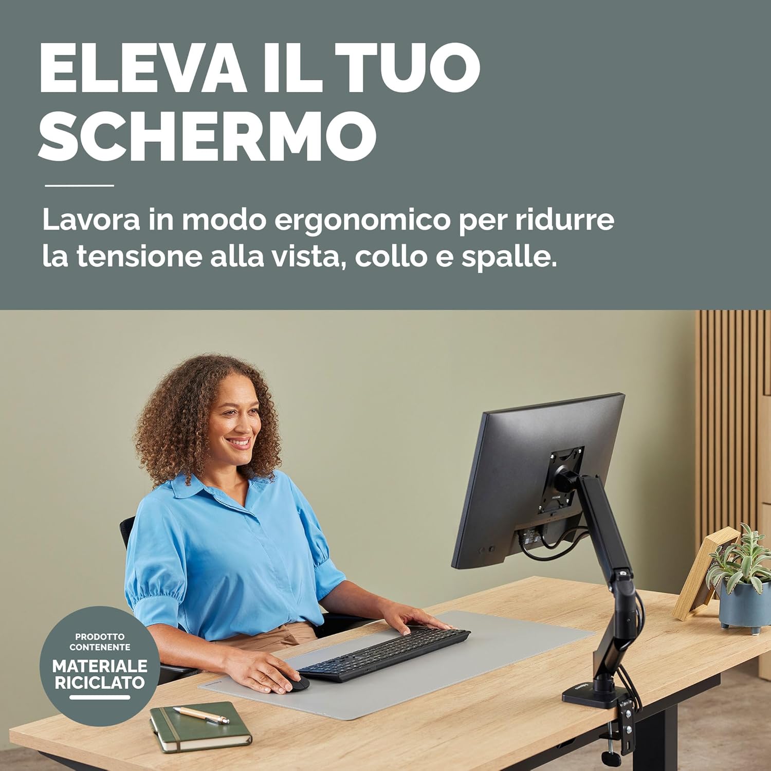 Detalle de Fellowes Braccio Monitor Singolo Everyday Plus per schermi 17–32" (2–9 kg) con regolazione in altezza, inclinazione e rotazione – Nero