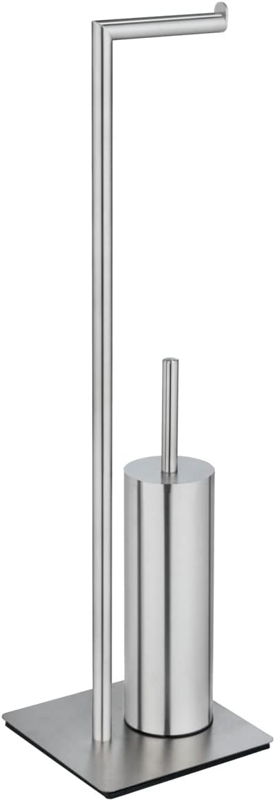 Detalle de WENKO Kit d'accessoires pour WC sur Pied Recco – Porte-brosse et distributeur papier en INOX satiné