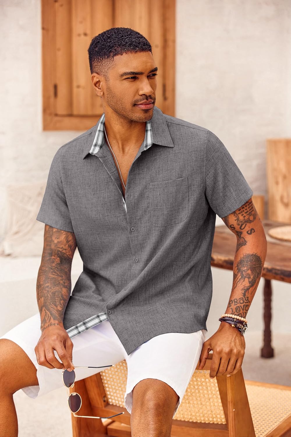 Thumbnail 2 de COOFANDY Herren Kurzarmhemd Sommer – Freizeithemd im Regular Fit, kariert mit Brusttasche