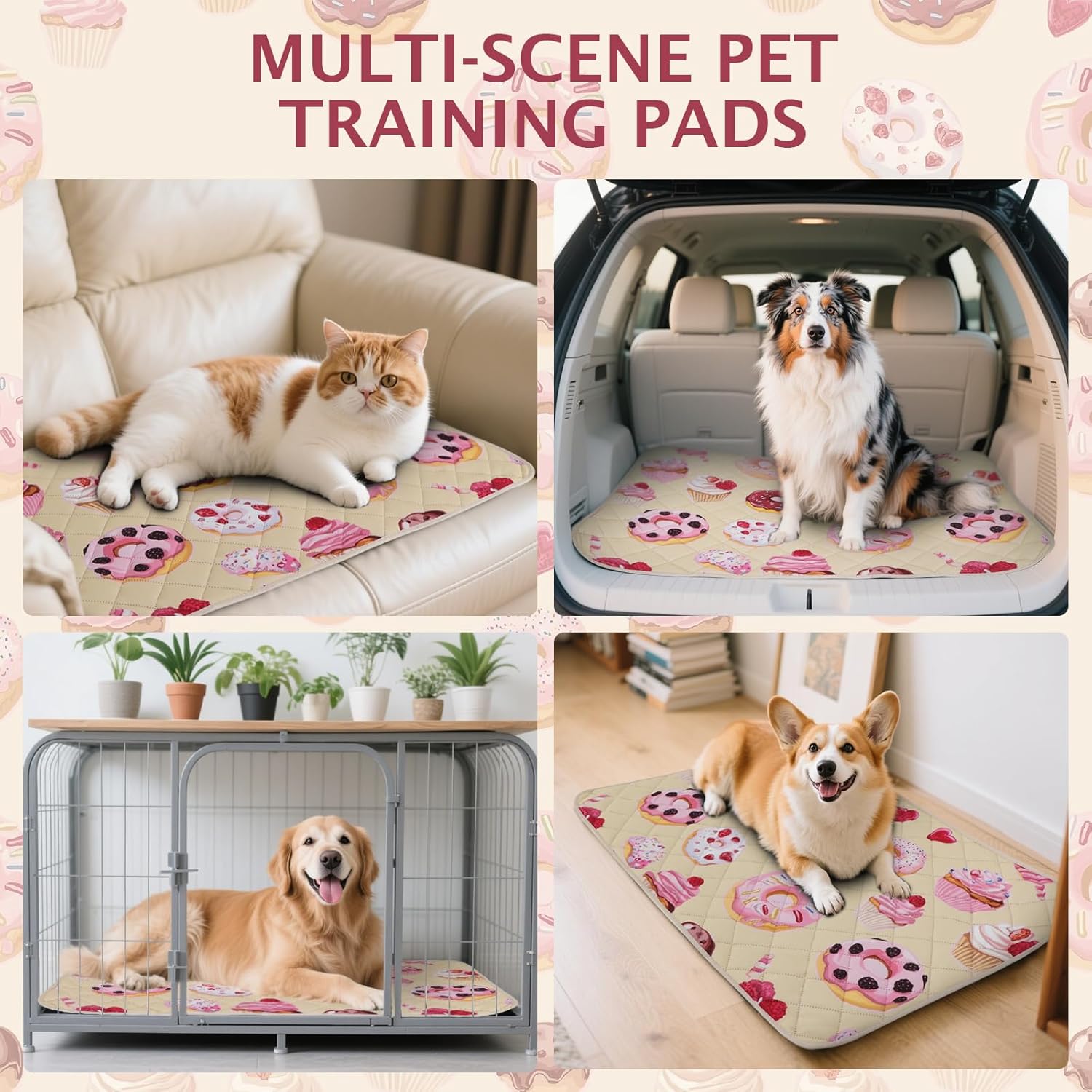 Detalle 2 de IEUUMLER Washable Pee Pads for Dogs (2 Pack) Cake Pattern Reusable Waterproof Puppy Potty Pads, 75x50cm