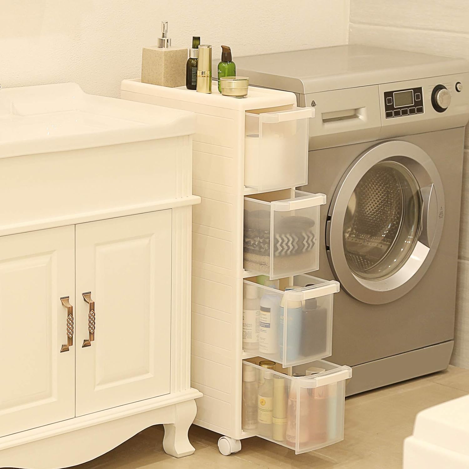 Thumbnail 1 de SONGMICS carrello da bagno/mensola da cucina bianco con 4 livelli, dimensioni 18 x 84,5 x 46 cm