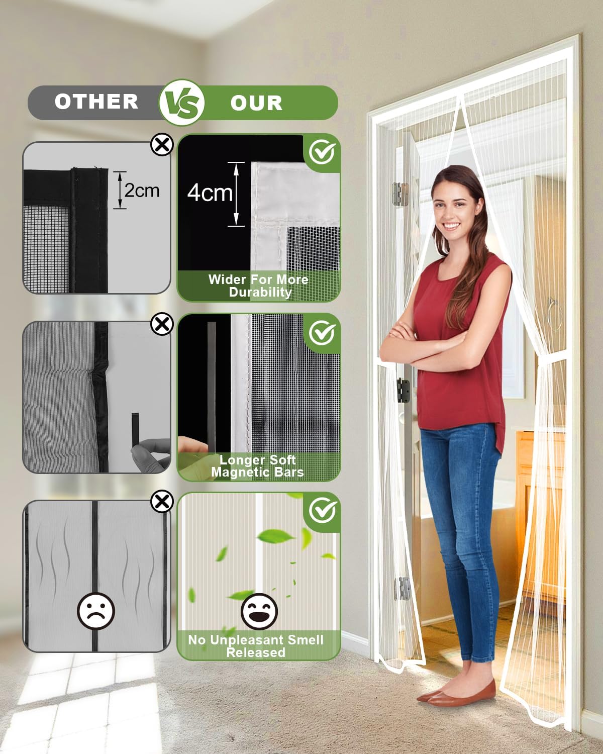 Thumbnail 5 de Auxmir Zanzariera magnetica 100 x 220 cm con chiusura automatica e 30 magneti, bianca