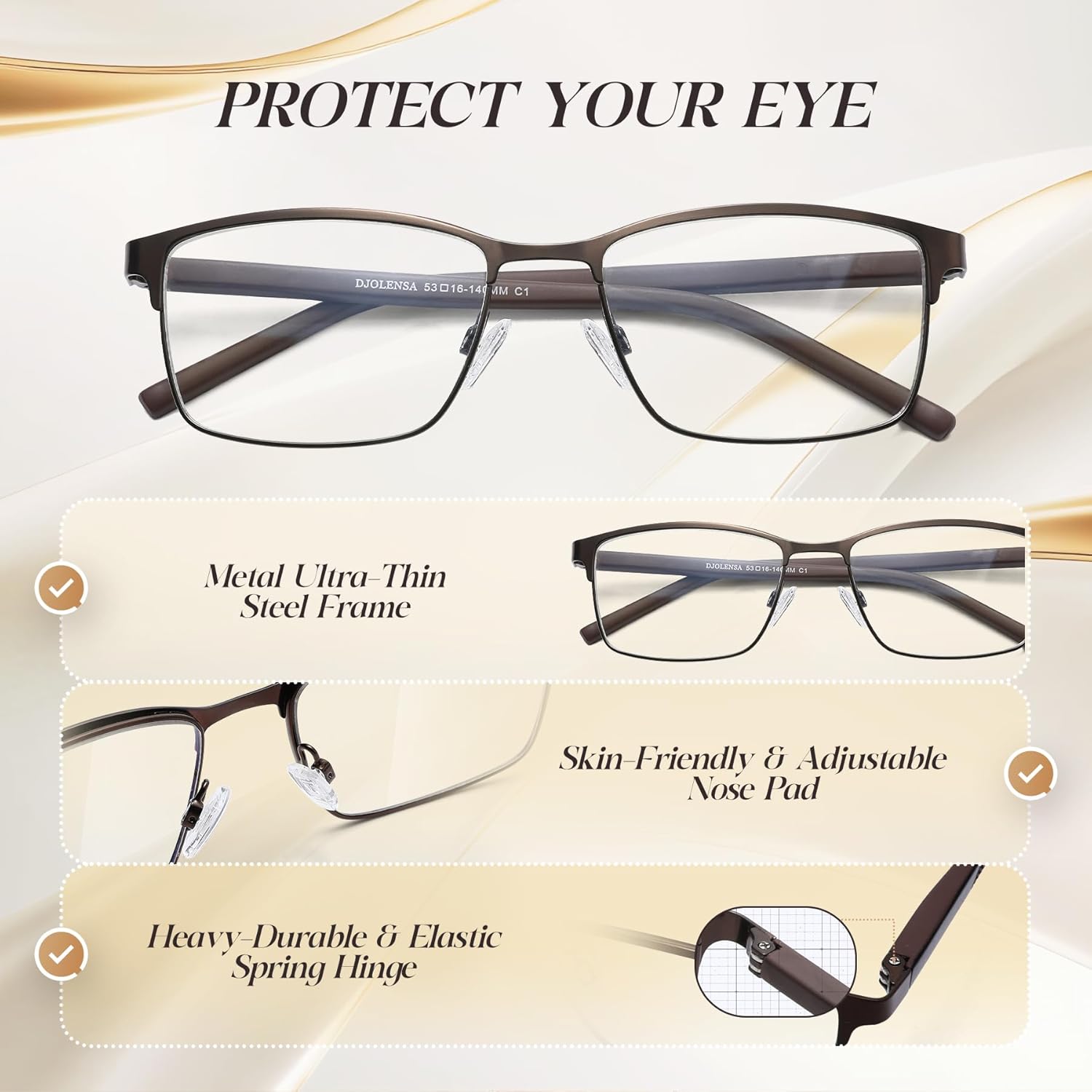 Thumbnail 2 de DJOLENSA 3er-Set Lesebrillen für Herren (Stärke +3,0) mit Blaulicht-Blocker, Metallrahmen & Etuis