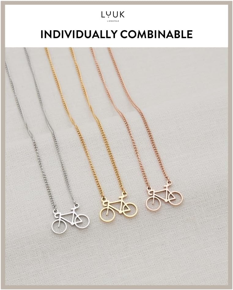 Detalle de LUUK LIFESTYLE Collana con ciondolo a forma di bicicletta e carta HAPPINESS, acciaio inossidabile, 50 cm