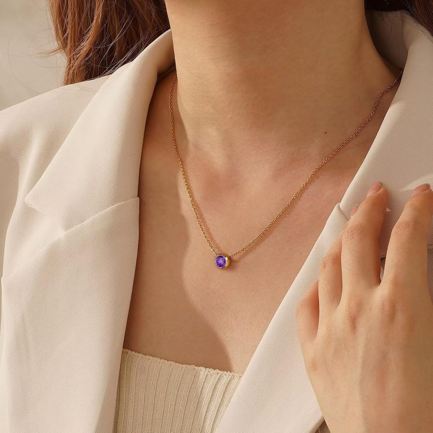 Detalle de TINGN Geburtsstein Kette Damen – 18K Gold Vergoldet Anhänger Halskette (16" + 2.5")