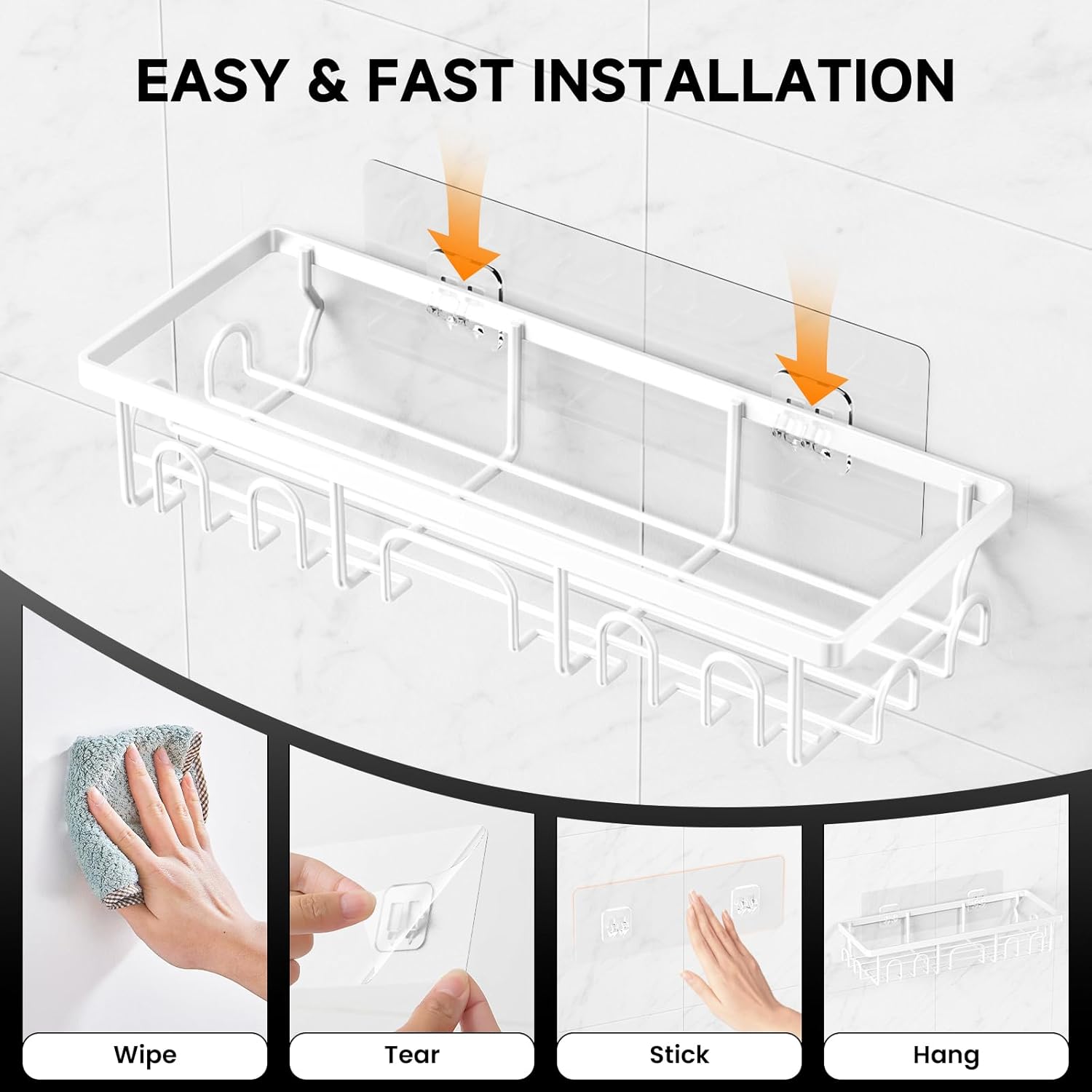 Detalle 2 de Deyhoc 5 Pack Rustproof Stainless Steel Shower Caddy with Adhesive - No Drilling