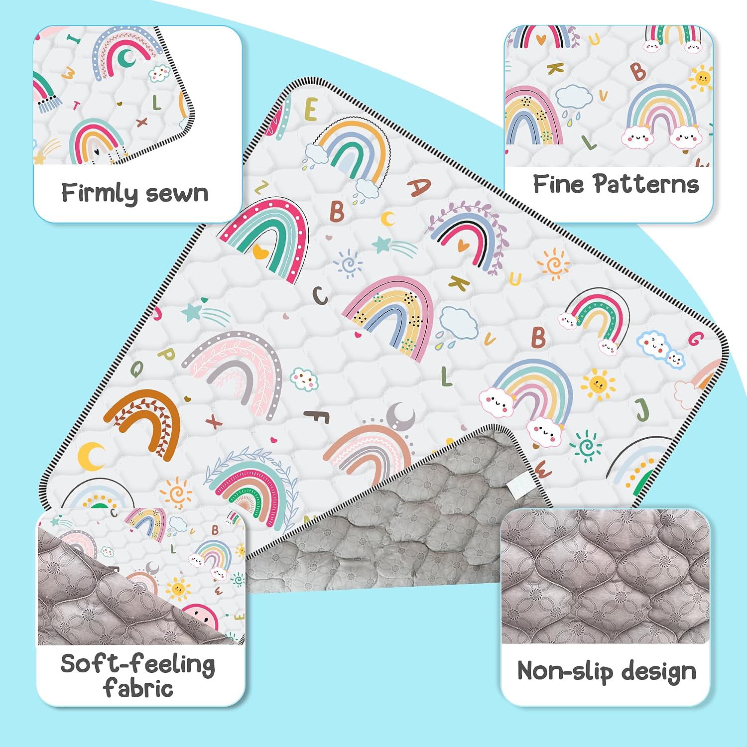 Detalle 2 de FUGWU 50 x 50 Inch Rainbow Baby Play Mat, Foldable and Machine Washable