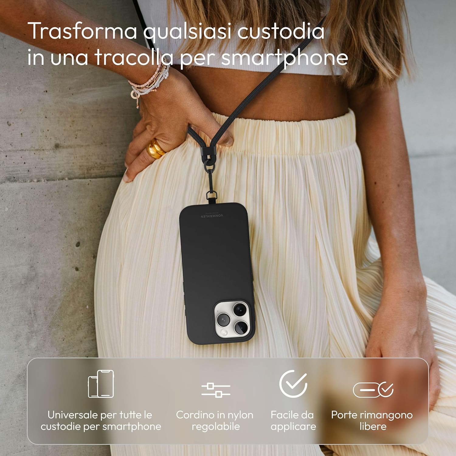 Detalle de VONMÄHLEN Infinity Go: Cordino per Cellulare Regolabile fino a 150 cm, Universale e Sicuro