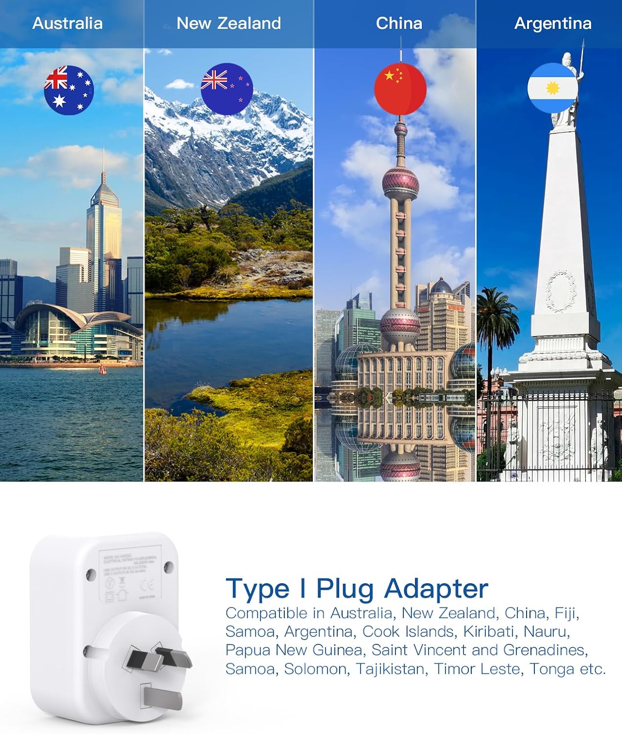 Detalle 2 de UK to Australia Plug Adapter 4-in-1 with 3 USB Ports 🔌