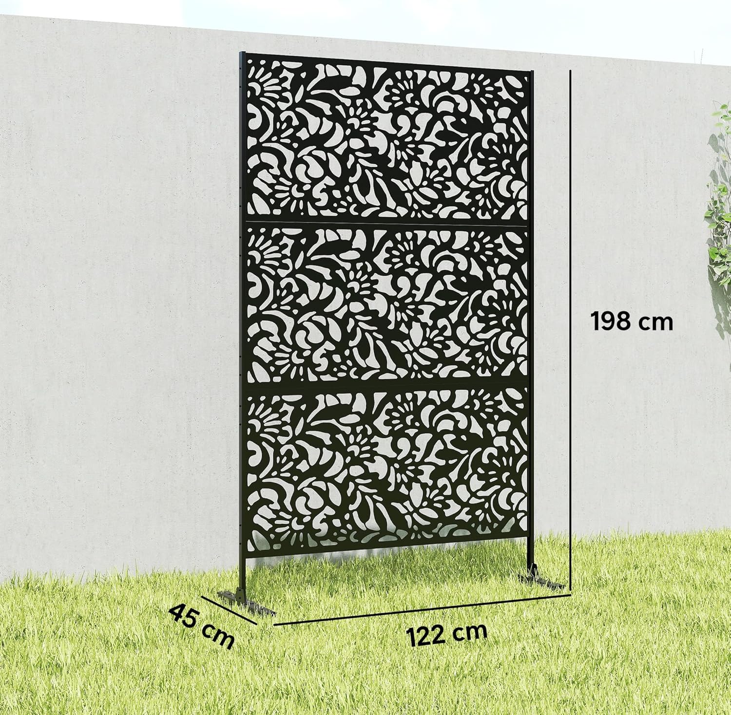 Thumbnail 6 de Outsunny Panneau Brise Vue décoratif Extérieur – Claustra Floral 3 Panneaux, Noir, 122 x 45 x 198 cm