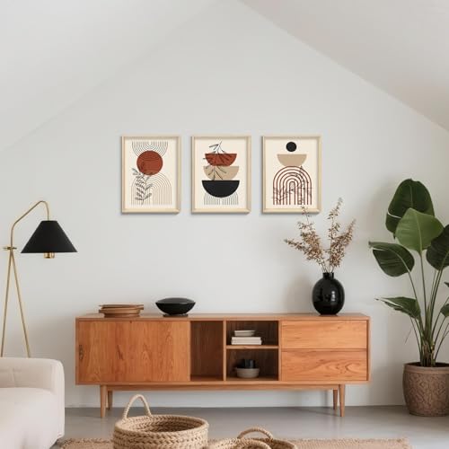 Thumbnail 4 de 3 Pcs Boho Beige Cuadros con Marco (30x40 cm) – Conjunto Moderno Geométrico para Salón