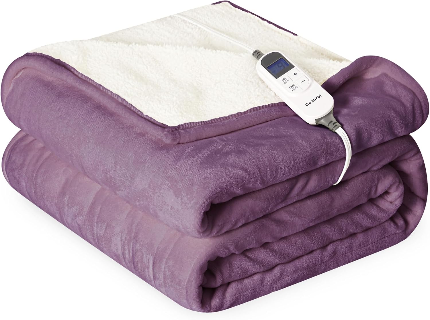 Detalle de Cozorbt HLT1-LT-F Electric Throw Blanket, 50 x 60 in, Reversible Flannel and Sherpa