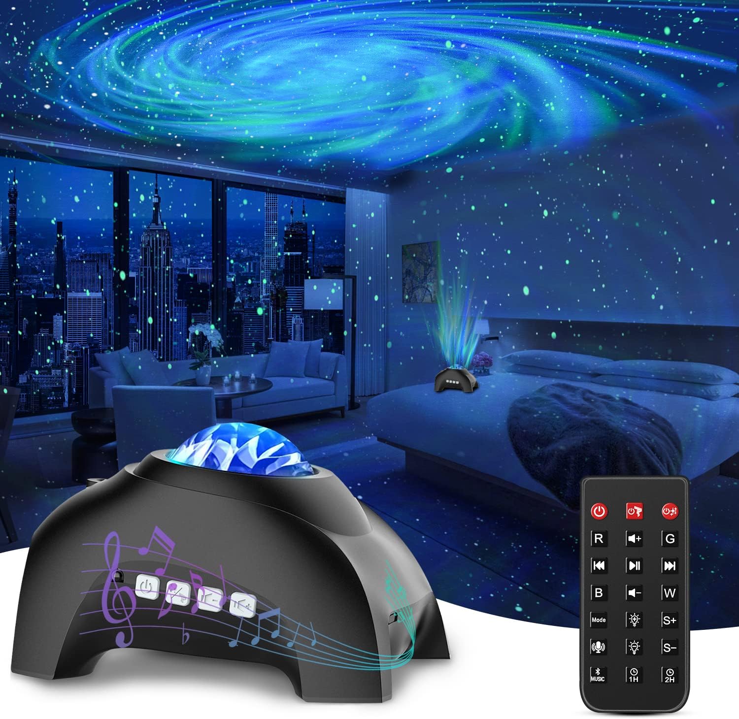 Detalle de CIMELR HJ-XKD09 Galaxy Projector with Bluetooth Speaker, White Noise and Remote