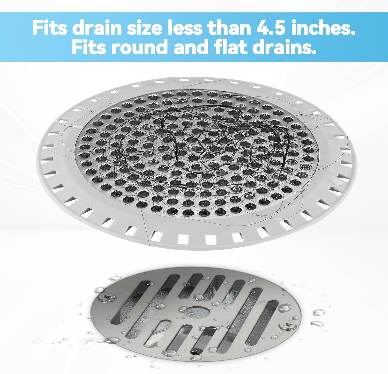 Detalle 2 de Aluvor AL-Round Shower Drain Hair Catcher, Weighted Metal, Silver Gray