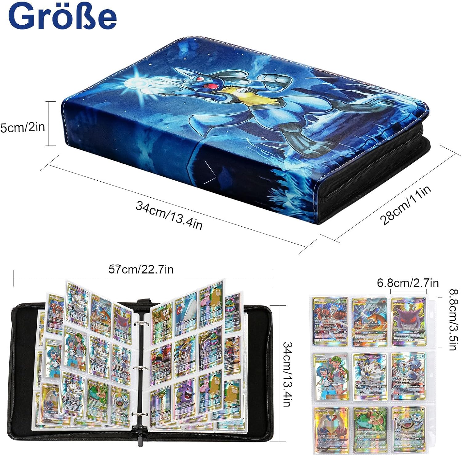 Detalle de Sammelalbum für Pokemon Karten – 50 Seiten, 900 Taschen, wasserdicht & tragbar