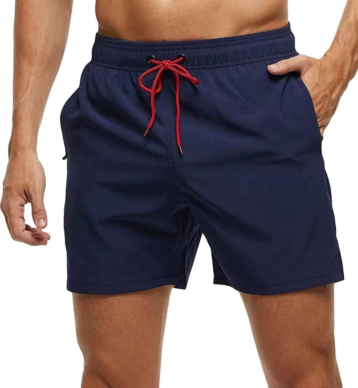 Detalle de YuKaiChen Men’s Swim Shorts: Quick-Dry Board Shorts with Zipper Pockets