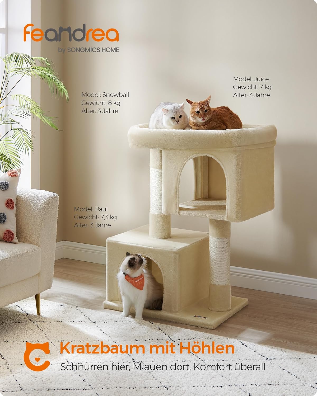 Detalle de Feandrea Kratzbaum PCT614M01 (101 cm) XL – Katzenhaus mit großer Plattform, 2 Höhlen & Sisalstämmen