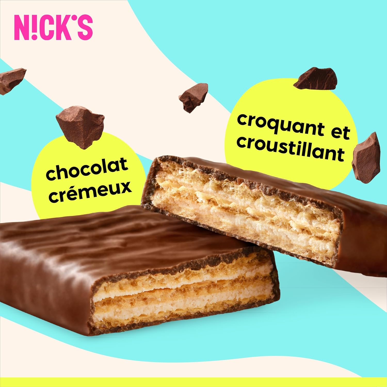 Thumbnail 3 de N!CK'S NICKS Barre protéinée sans sucres ajoutés (gaufrette proteinée) chocolat, 40 g