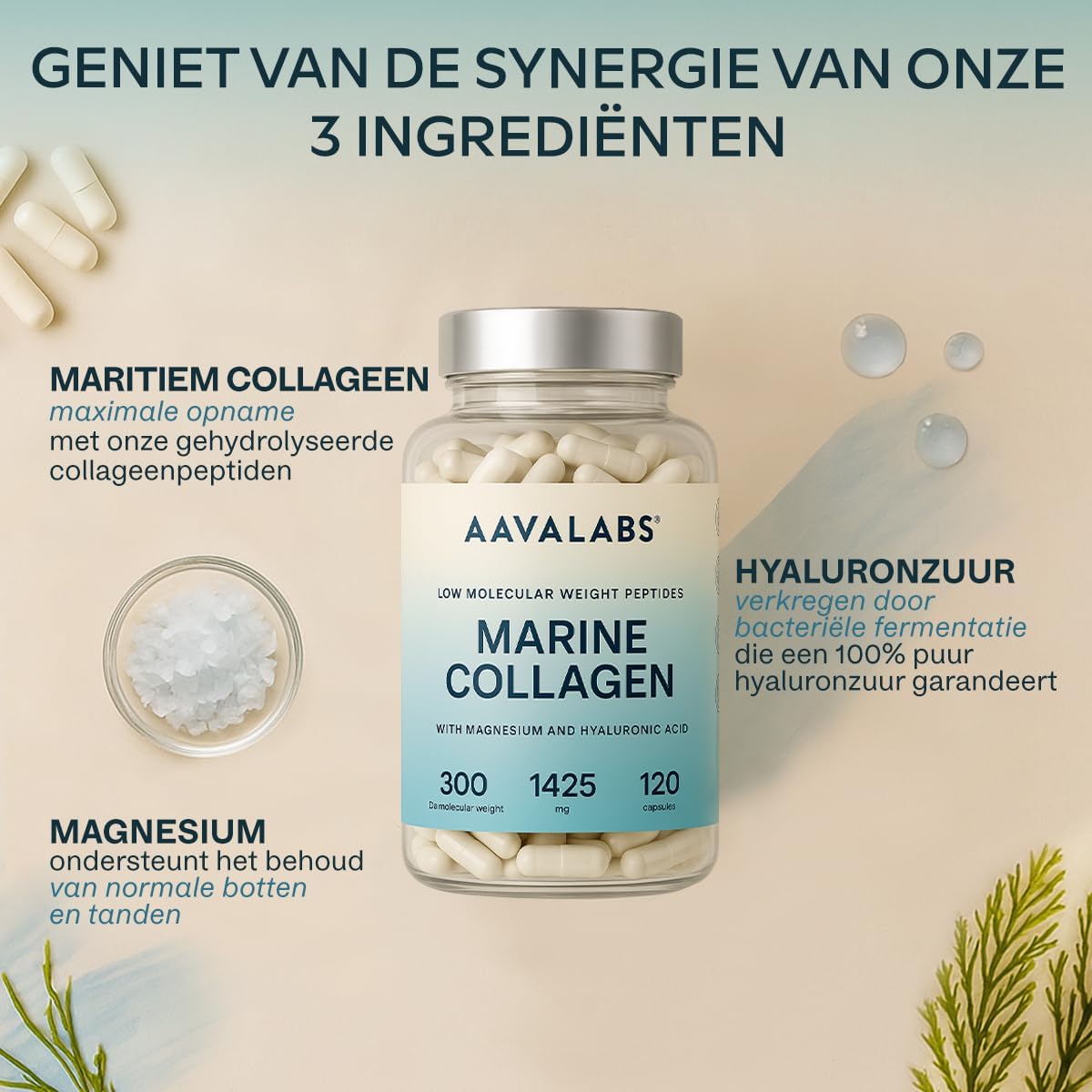 Thumbnail 3 de AAVALABS marine collageencapsules met 1.425 mg collageen, magnesium en hyaluronzuur