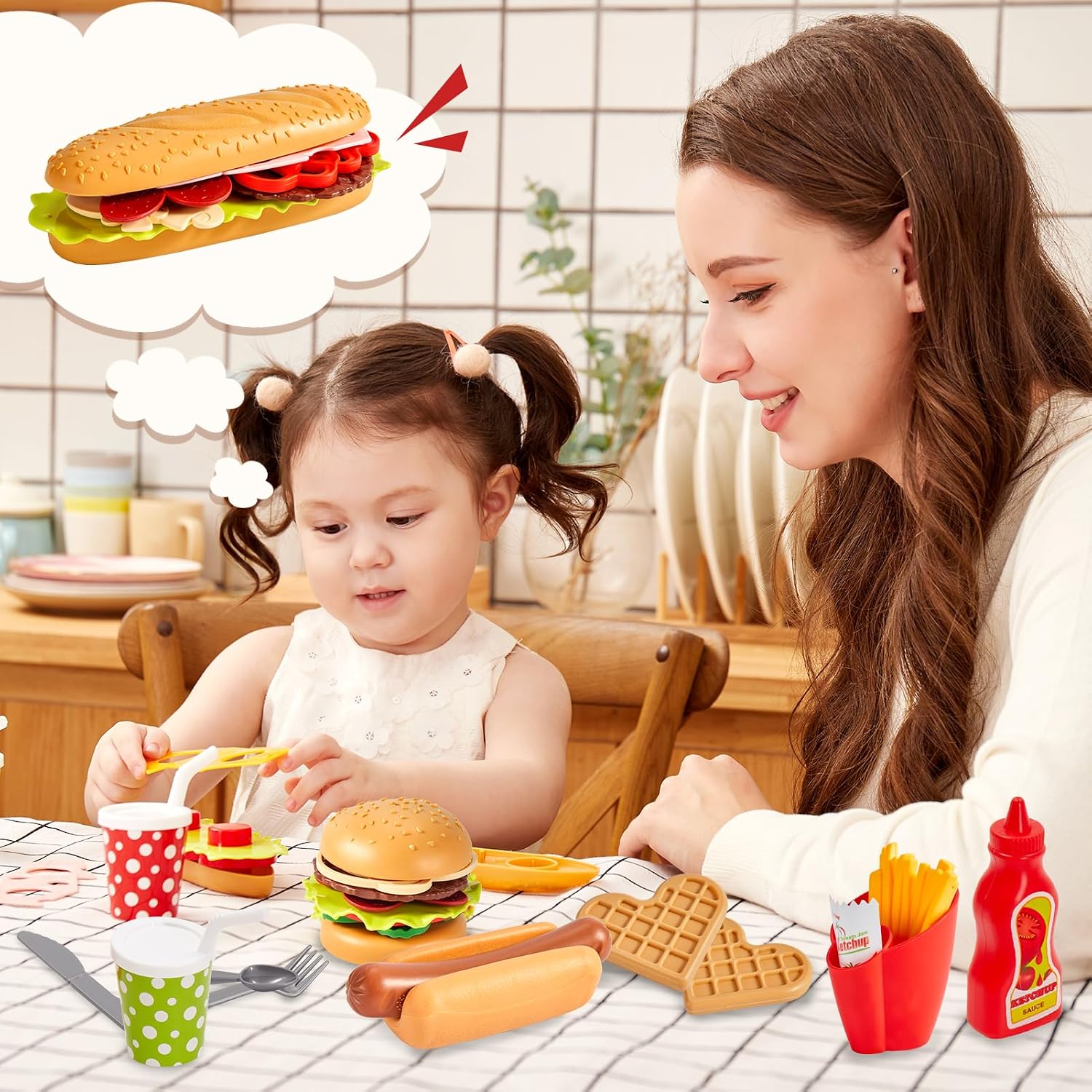 Thumbnail 4 de BUYGER Kinder Lebensmittel-Küche: Realistische Fast-Food-Figurensets für Rollenspiele und DIY-Montage