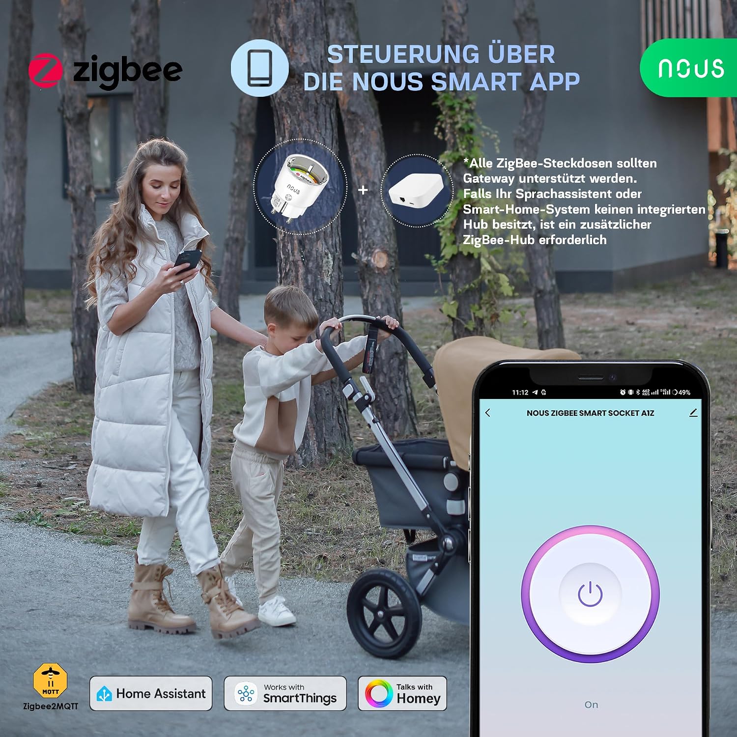 Detalle de A1Z ZigBee Smart Steckdose mit Energieüberwachung – 10A, Fernsteuerung und Sprachsteuerung