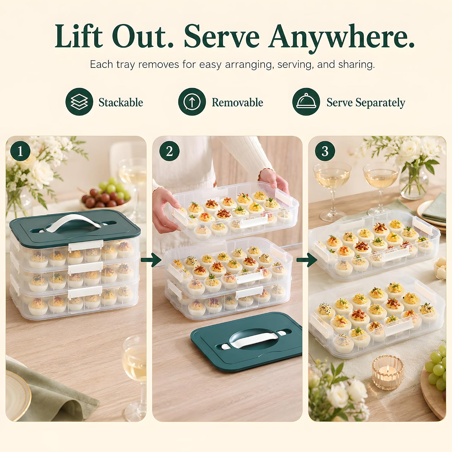 Thumbnail 3 de Splotiva 36-Slot Deviled Egg Carrier, 2-Tier BPA-Free PP, Green