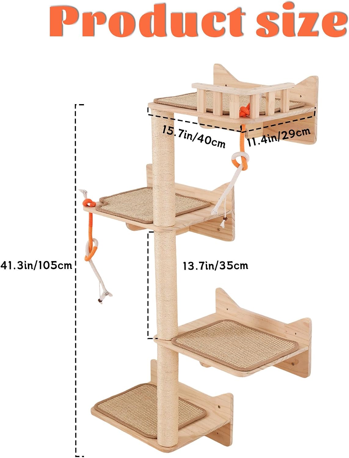 Detalle 2 de MIUZMORE Arbre à chat mural – 7 étagères et perchoirs en sisal pour grimper, gratter et se détendre