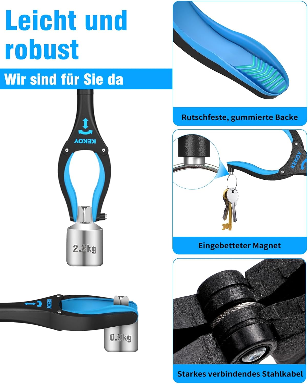 Thumbnail 1 de Kekoy Greifzange für Senioren, 81 cm faltbar mit drehbarem Greiferarm (Aluminium) – greift auch dank Magnetspitze