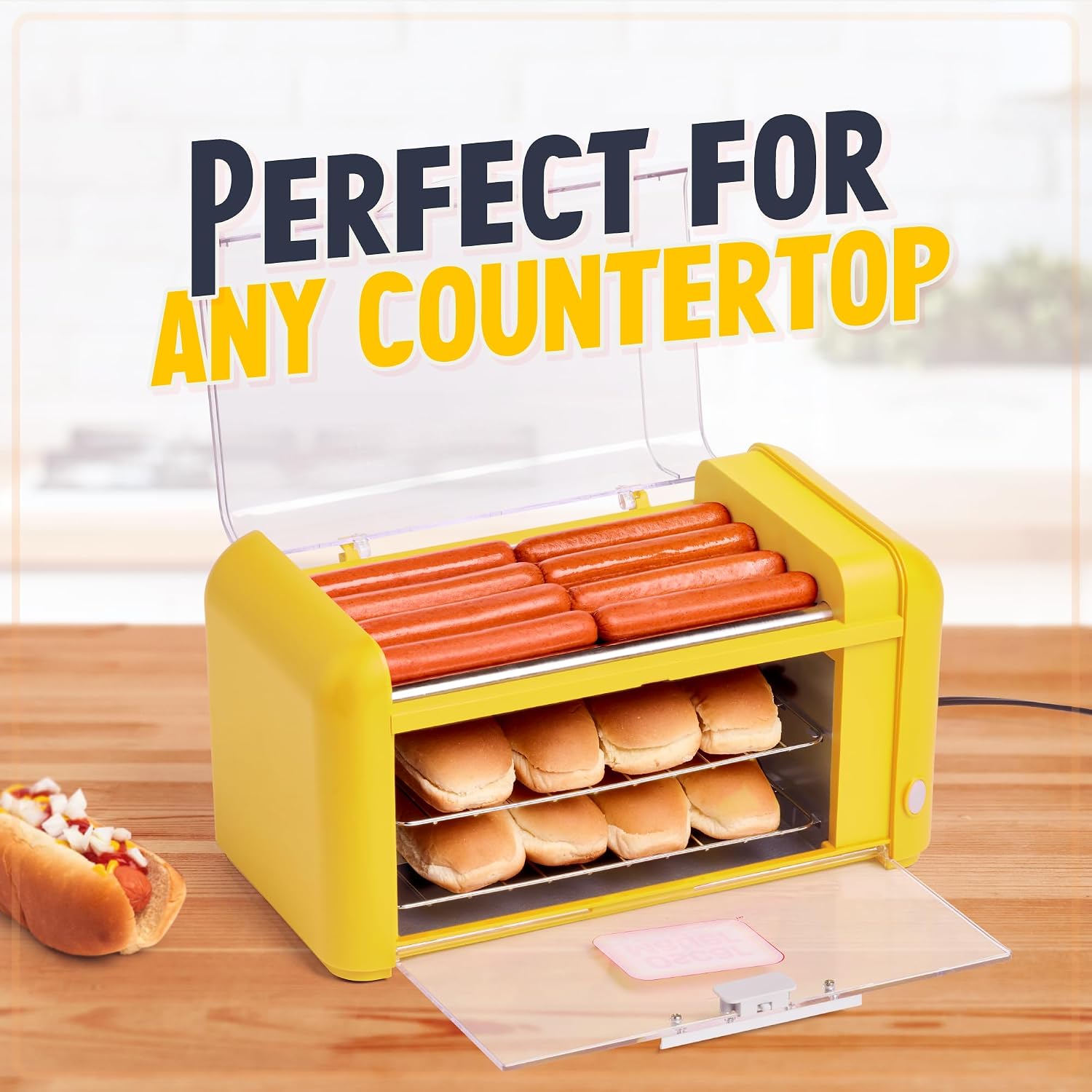 Detalle de Nostalgia Oscar Mayer Hot Dog Roller & Bun Toaster, 8-Dog Capacity, Yellow