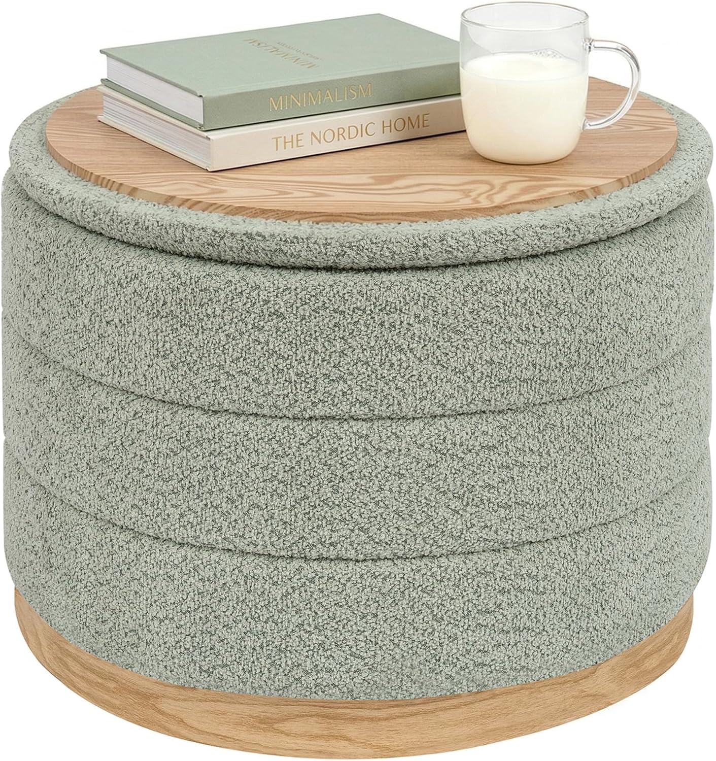 Detalle de PINPLUS Green Chenille Folding Storage Ottoman, Round, 150 kg Capacity