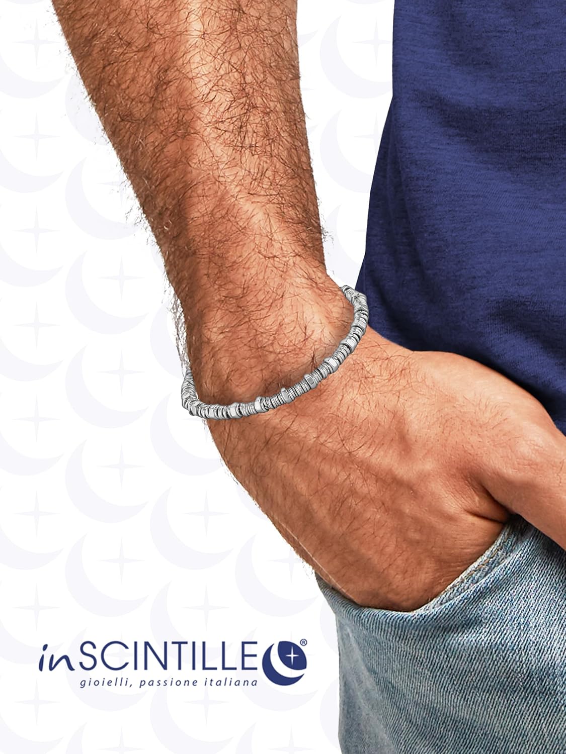 Detalle 2 de inSCINTILLE Bracelet Homme en Acier Inoxydable – Longueur réglable 18–21 cm, boîte cadeau incluse