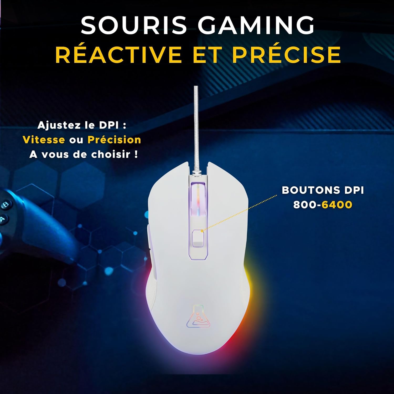 Thumbnail 3 de The G-Lab Combo Hydrogen : clavier gamer 60% AZERTY FR + souris RGB 7200 DPI (blanc/gris) pour PC, PS4 et PS5