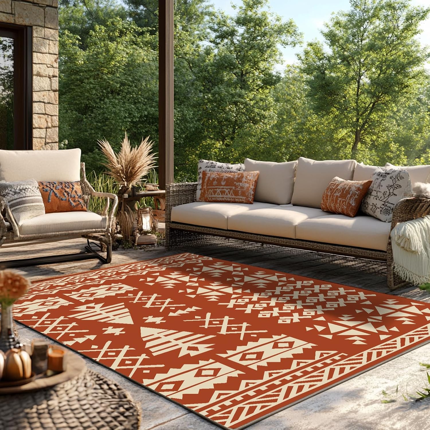 Thumbnail 6 de WILDROOTS Rust Red Exotic 6x9 ft Outdoor Rug, Reversible Polypropylene