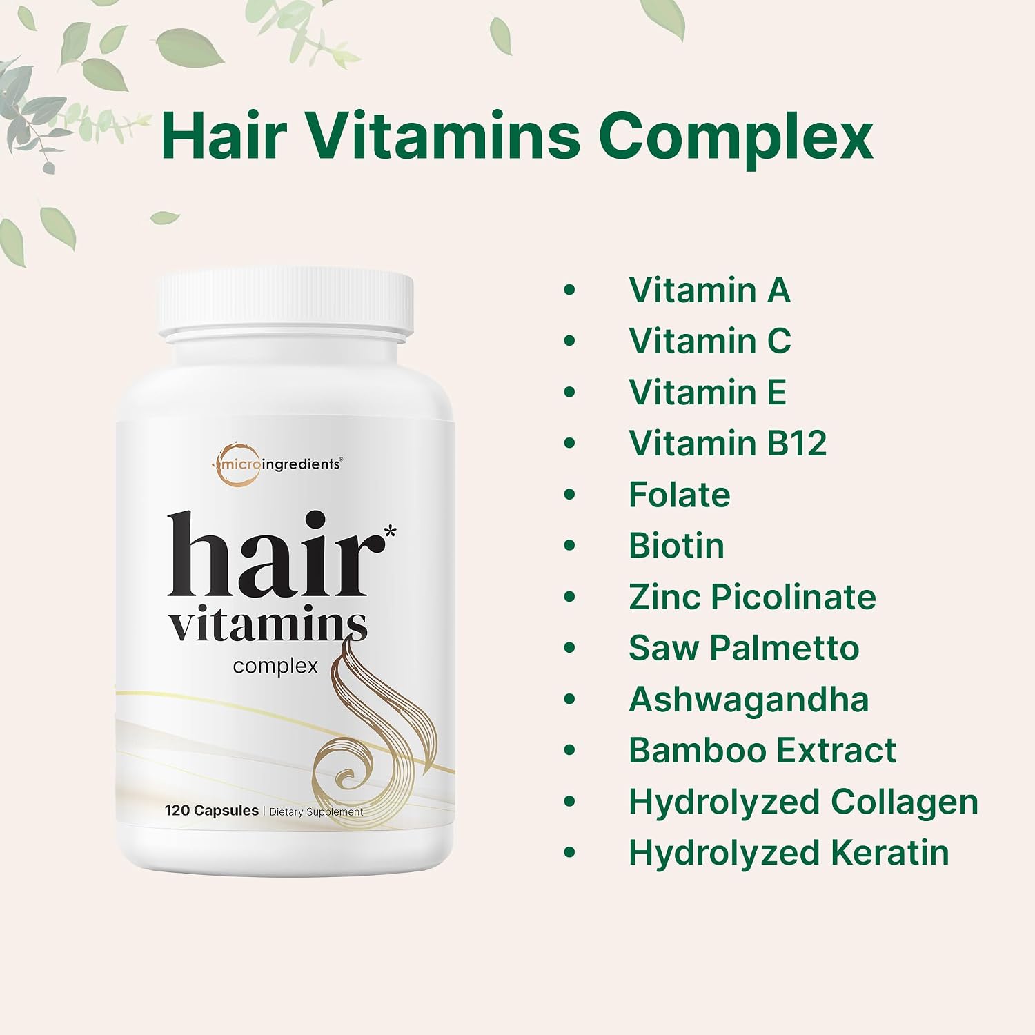 Detalle de Micro Ingredients Hair Supplement 120 Capsules