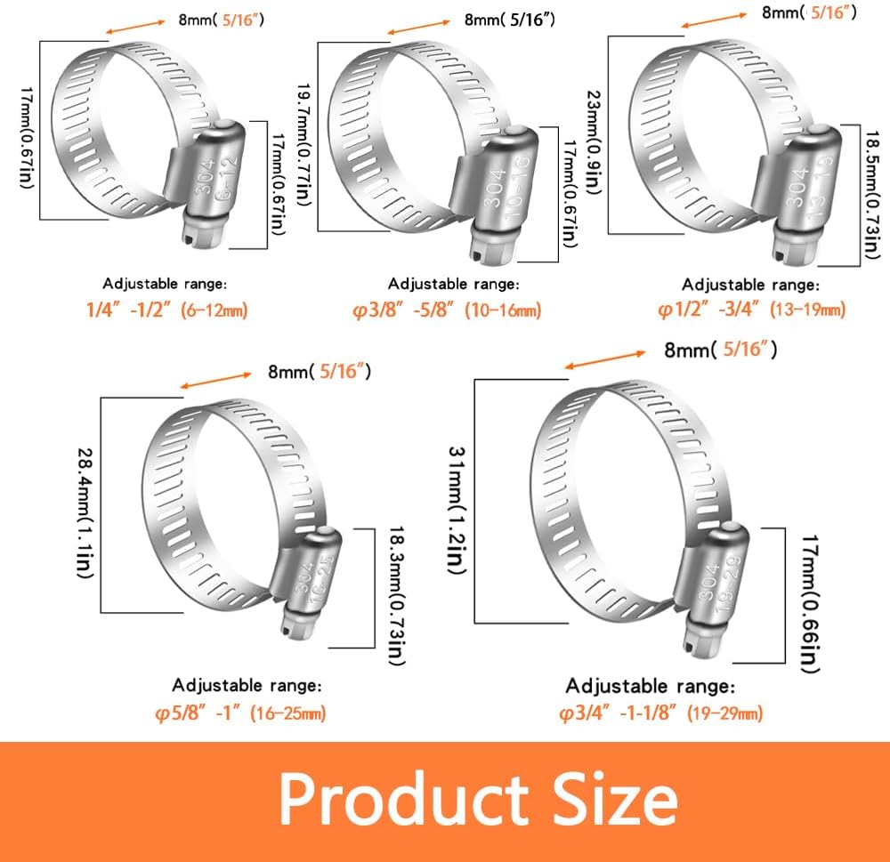 Detalle 2 de Dianrui K1-052-BOX 42-Piece Stainless Steel Hose Clamp Assortment
