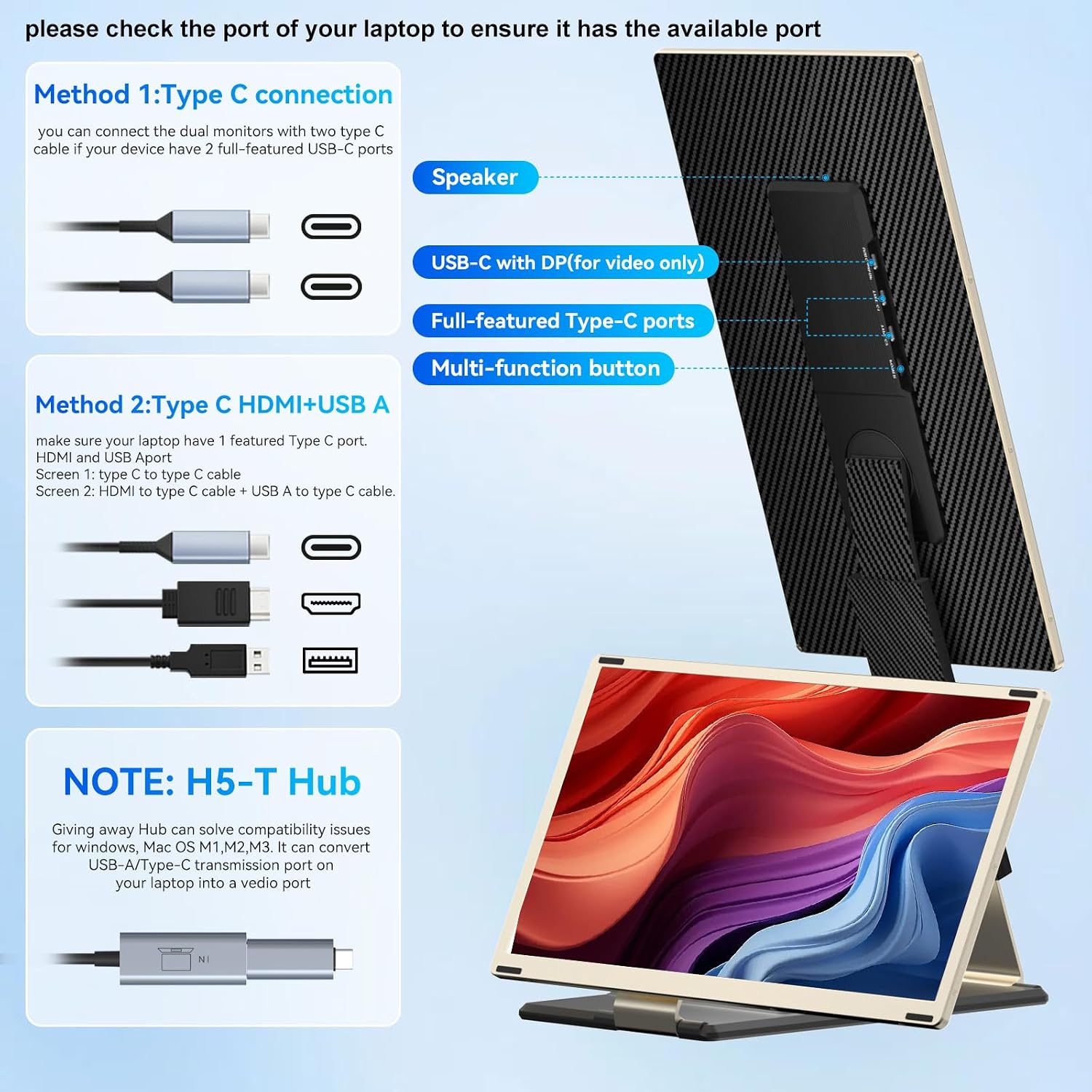 Thumbnail 4 de Siaviala S6 15,6" Laptop Bildschirm Extender – FHD Triple Travel Monitor mit Lautsprechern, Plug & Play